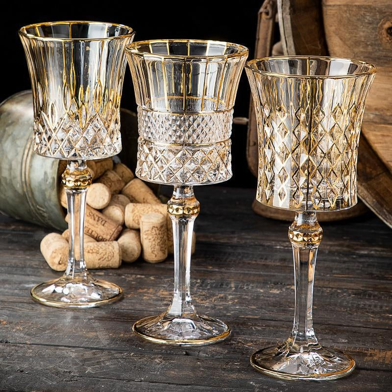 Set of 6 Red Wine Glass Goblets with Crystal Design - 300ml Capacity