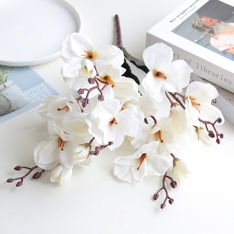 Artificial Magnolia Flower Bouquet - Fake Home Decor Flowers for Indoor & Photography