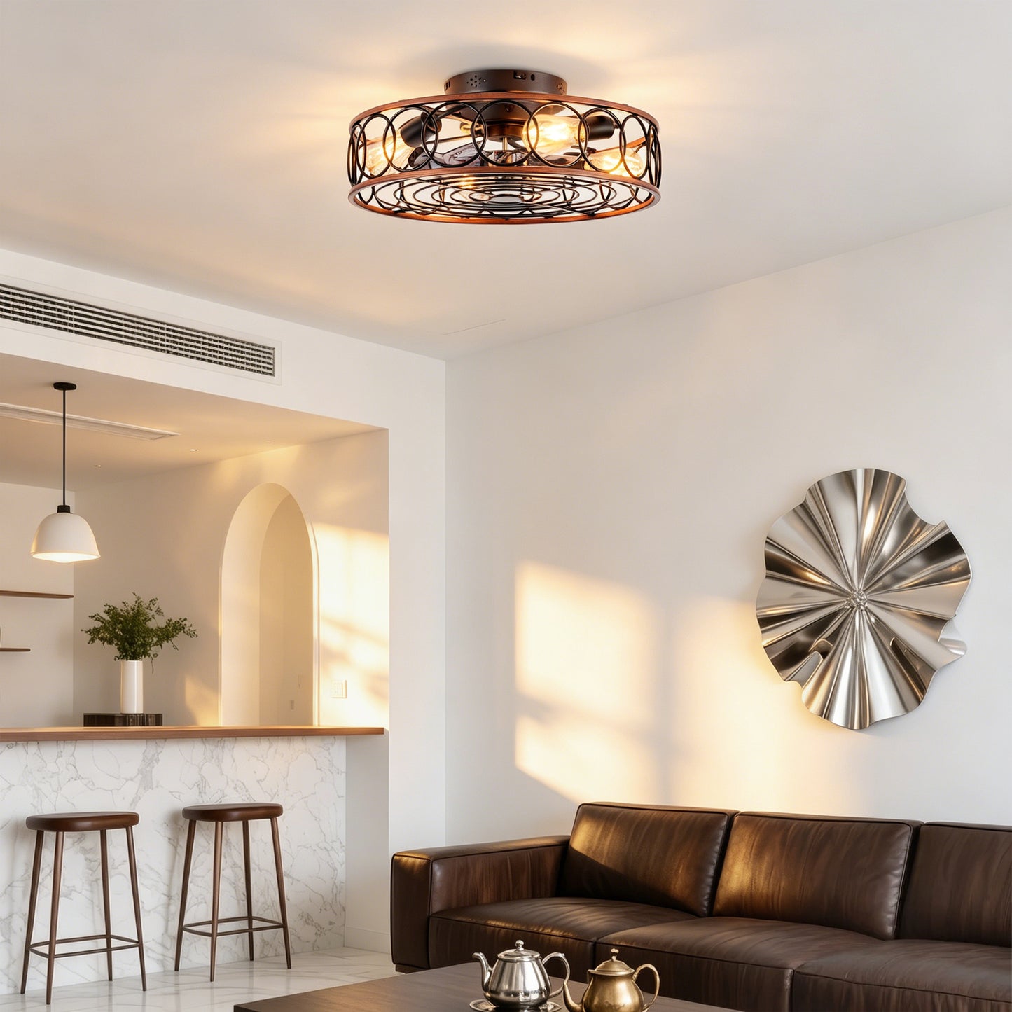 20-Inch Caged Ceiling Fan with Lights & Remote Control - Matte Black
