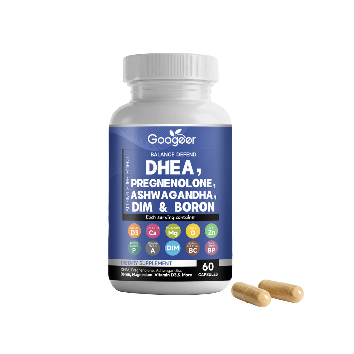 Pregnenolone Supplement Capsules with DHEA and Vitamins - 60 Count