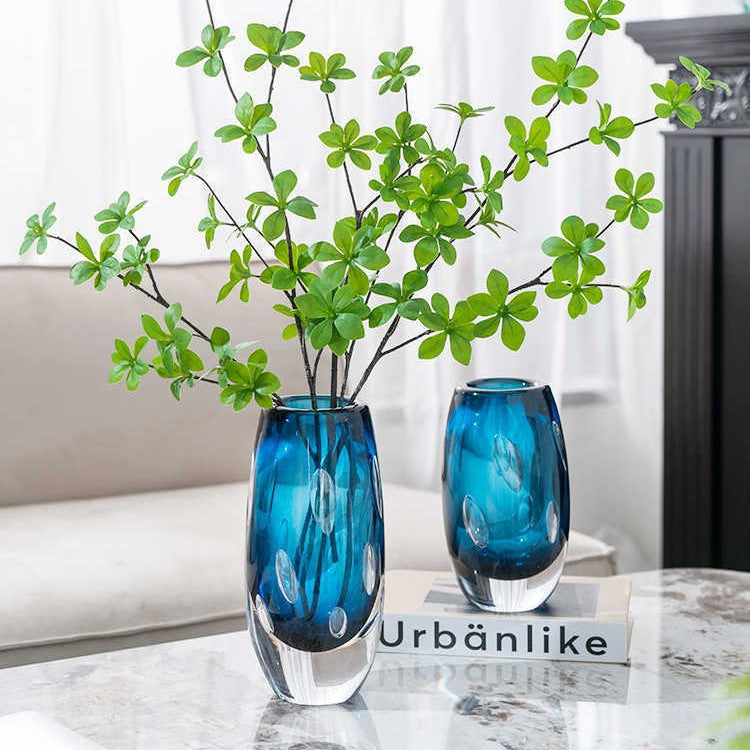 Decorative Glass Flower Vase for Showroom & Living Room - Blue Bubble Style