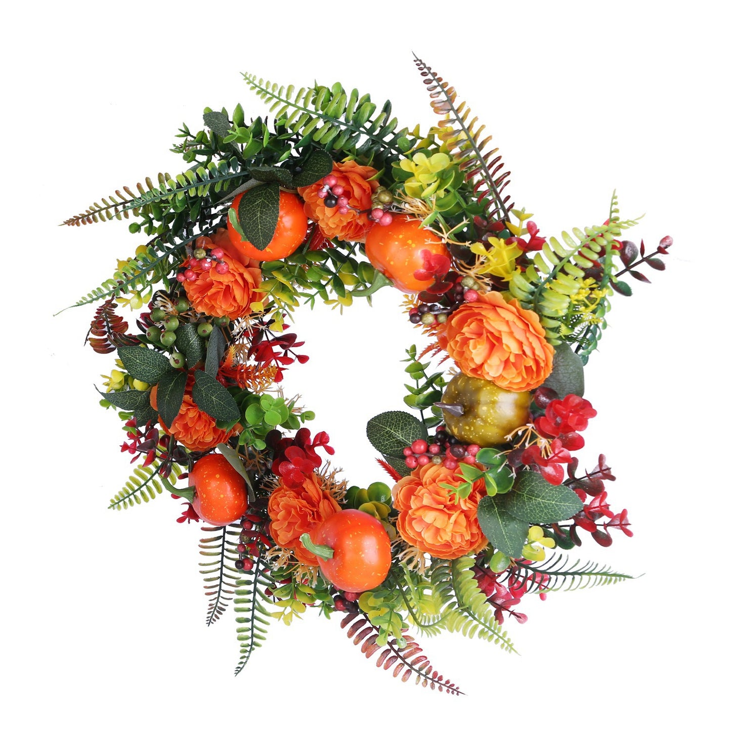 Autumn Wreath with Pumpkin, Leaves & Berries - 17.71 Inch