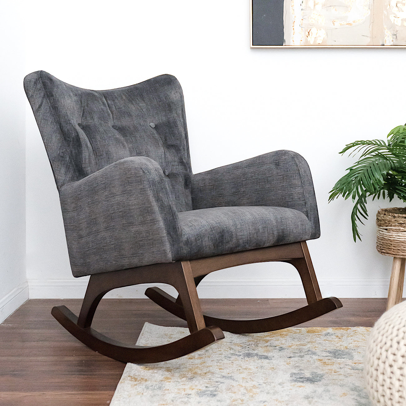 Alistair Solid Wood Rocking Chair With Stain Resistant Fabric In
