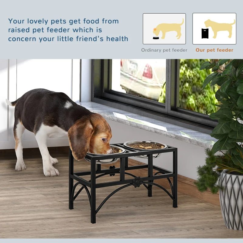 Heavy Duty Elevated Dog Food Bowl Set - Double Stainless Steel Pet Feeder Stand