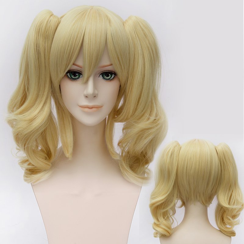 Golden Yellow Cosplay Wig for Asian & Western Curly Hair Full Headgear