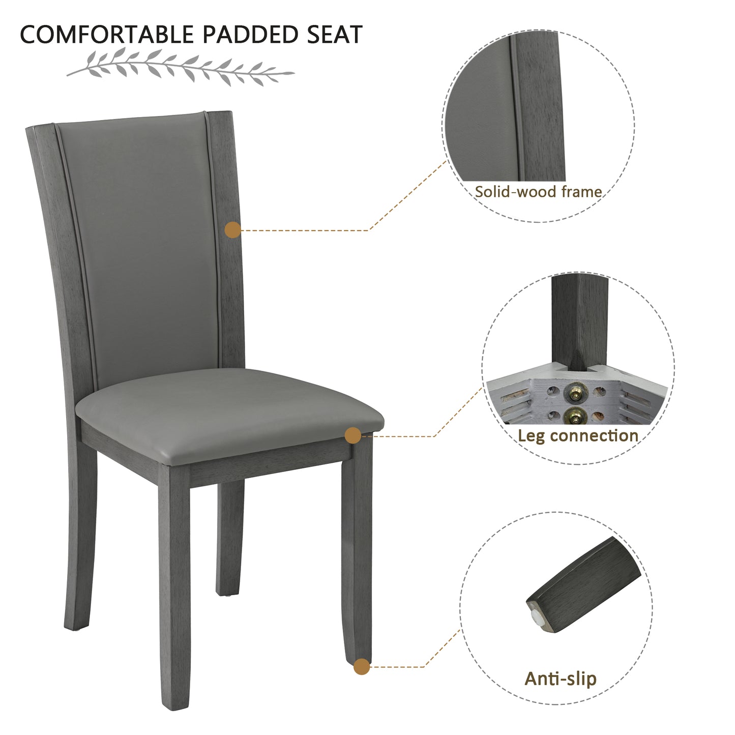 Gray Wooden Dining Chairs Set of 4 with Padded Seats