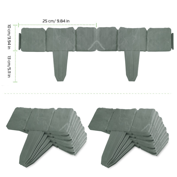 Flexible Garden Edging - Imitation Stone Effect Lawn Border, Non-Digging Gray Plastic Yard Edge, 20 Pieces