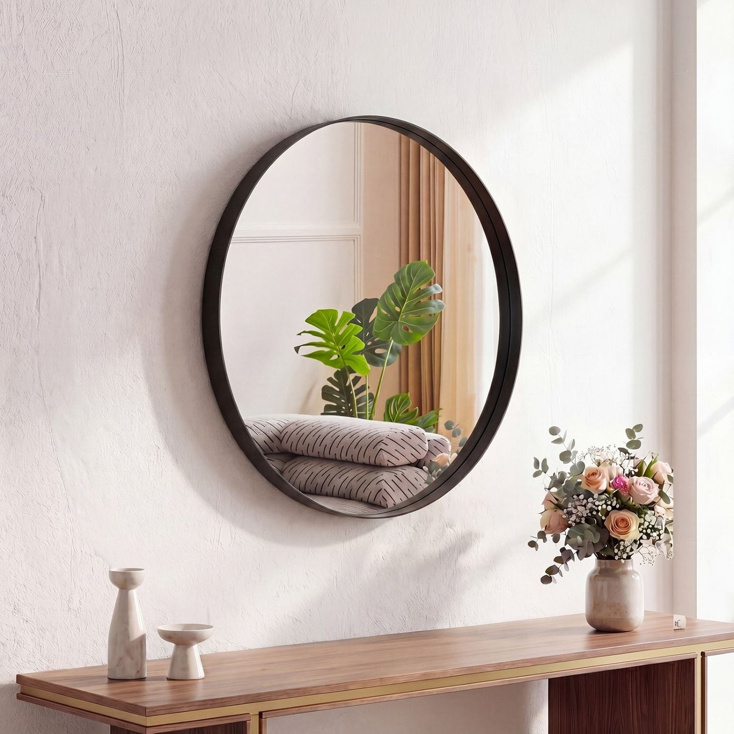 Round Wall Mirror With Metal Frame, Bathroom