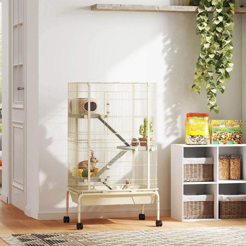 Small Animal Cage with Ramps and Water Bottle - 47 Inch Multi-Level Metal Enclosure