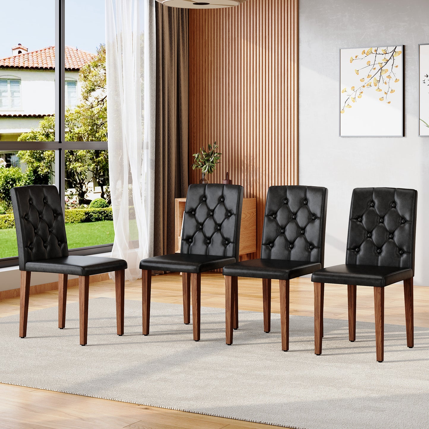 4-piece Set Of Black PU Dining Chairs Ergonomically Designed With A