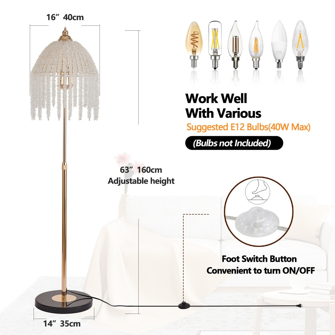Elegant Crystal Floor Lamp - Vintage Waterfall Design with Marble Base