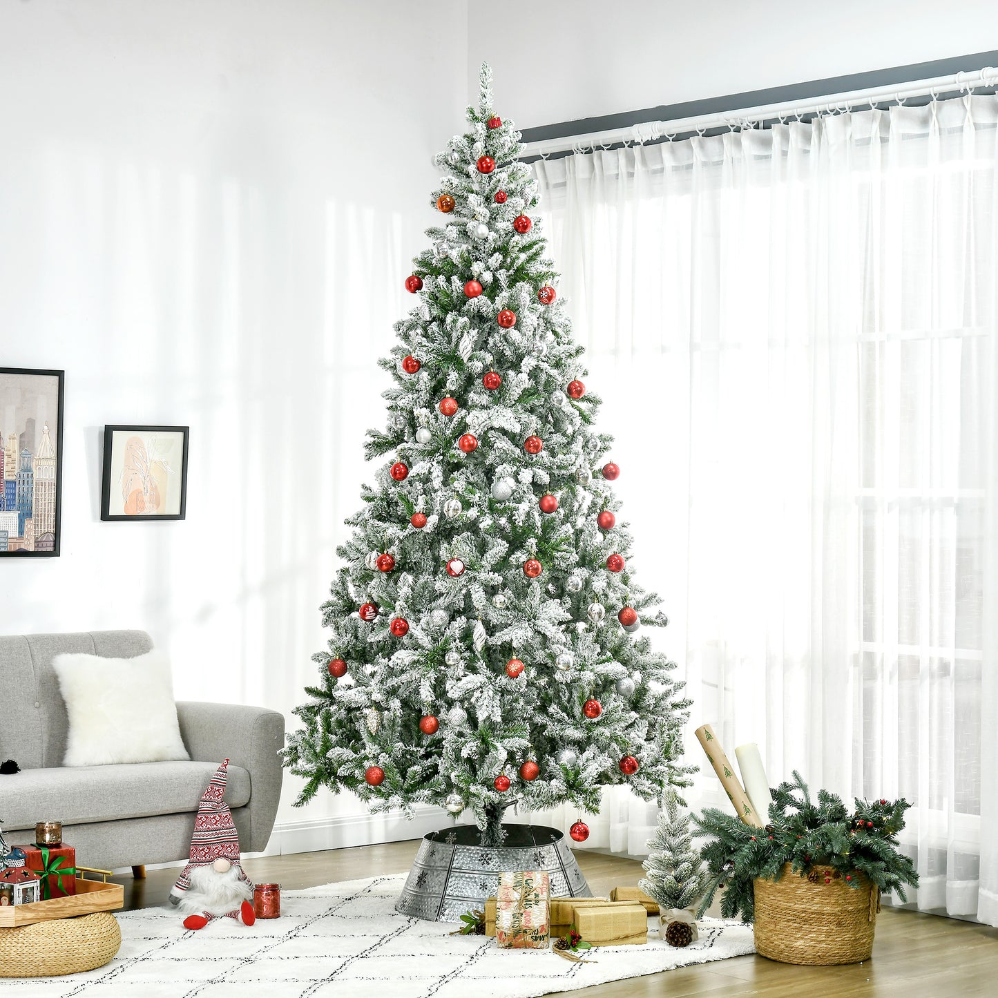 9-Foot Snow Flocked Pine Artificial Christmas Tree - Green