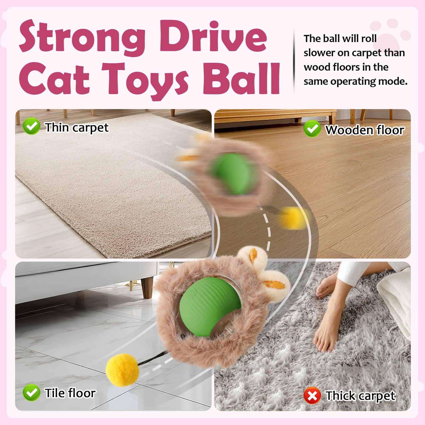 Interactive Cat and Dog Chase Toy Ball with Lights, Fluffy Tail & Bunny Ears