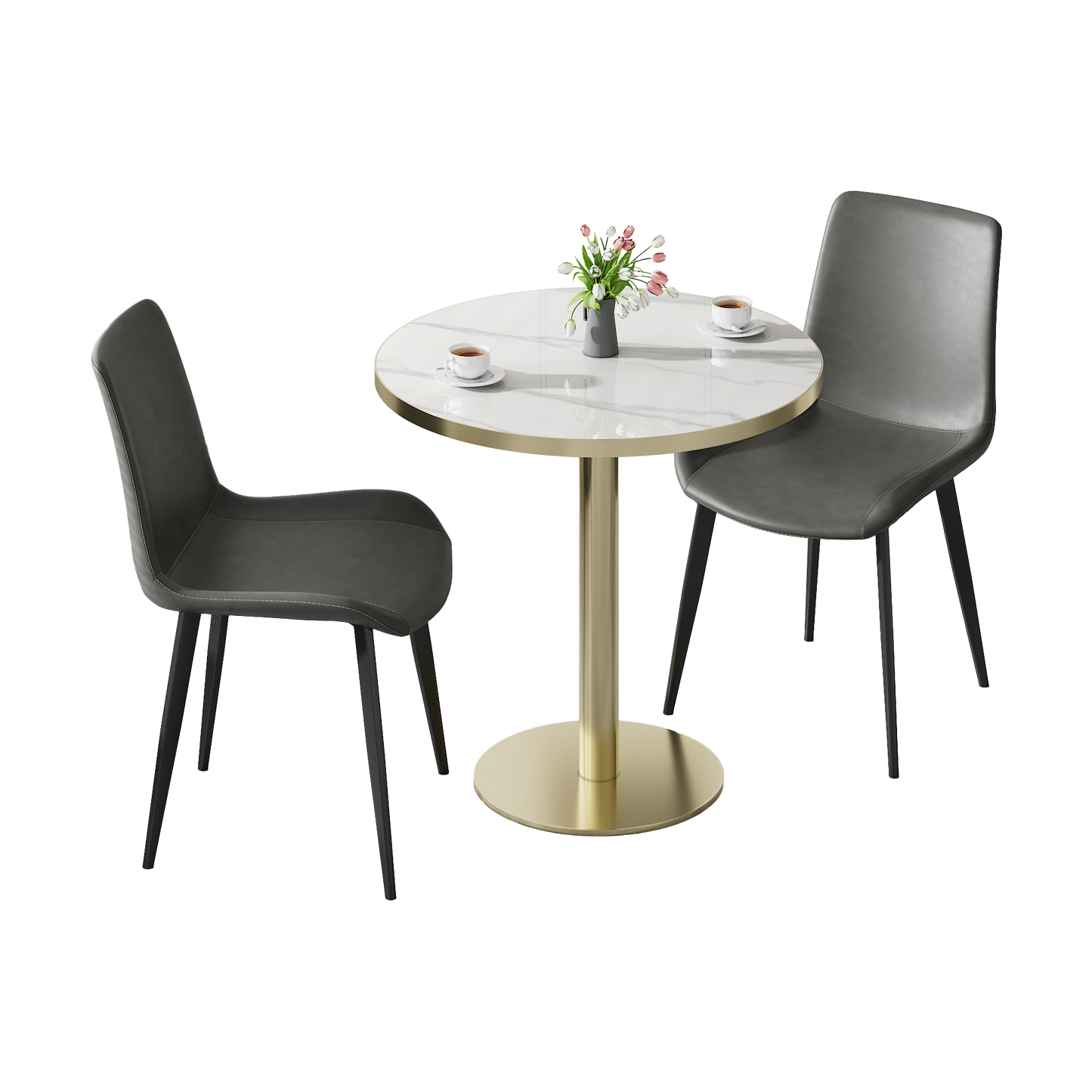 Round Bistro Table 31.5 Inches with Faux Marble Top - Light Slate Grey