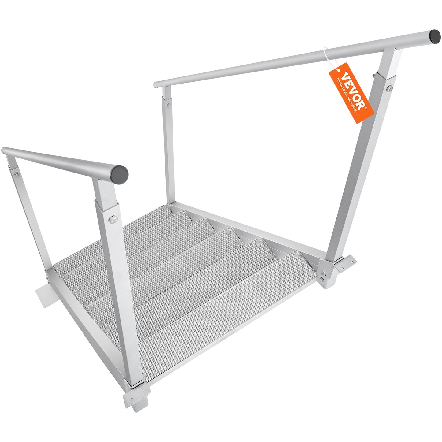 Adjustable Aluminum Dock Ladder 43-51 Inches with Dual Handrails, Nonslip Pedals, 500 lbs Capacity