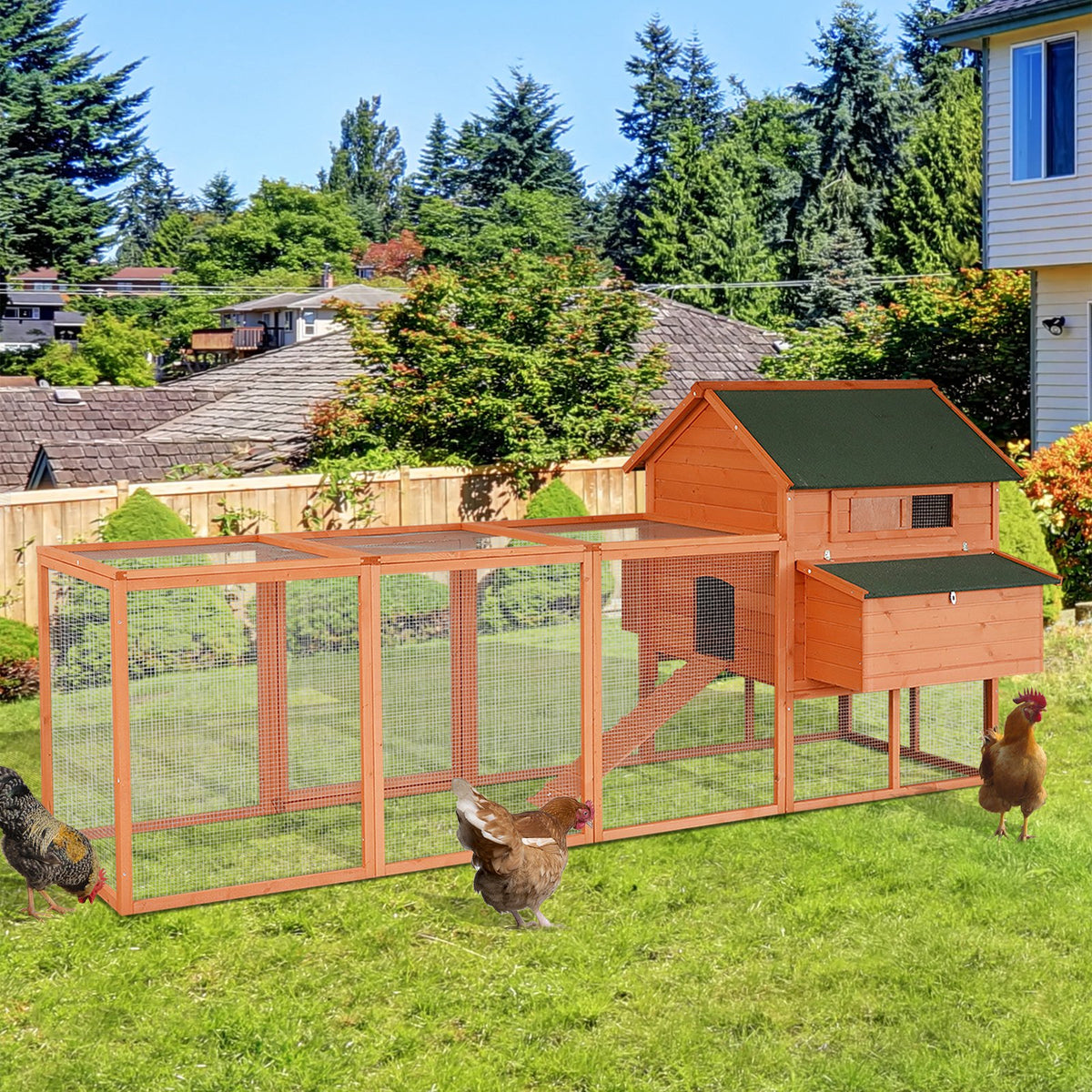 Large Wooden Chicken Coop with Nesting Box and Run - 136.5 Inches