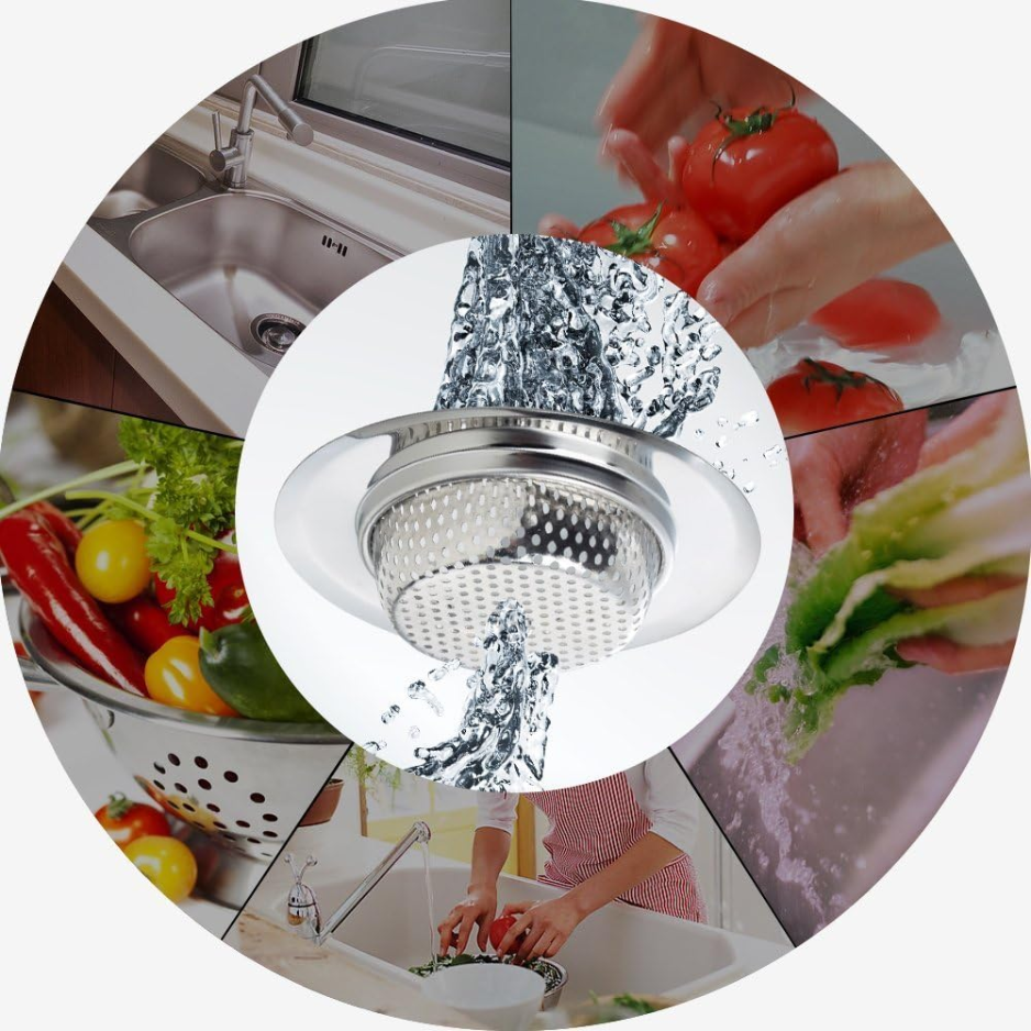 Stainless Steel Kitchen Sink Strainer Set - 4.5 Inch Wide Rim