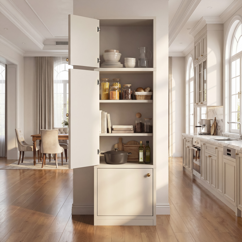 Tall Narrow Pantry Cabinet with Adjustable Shelves & Drawer - White