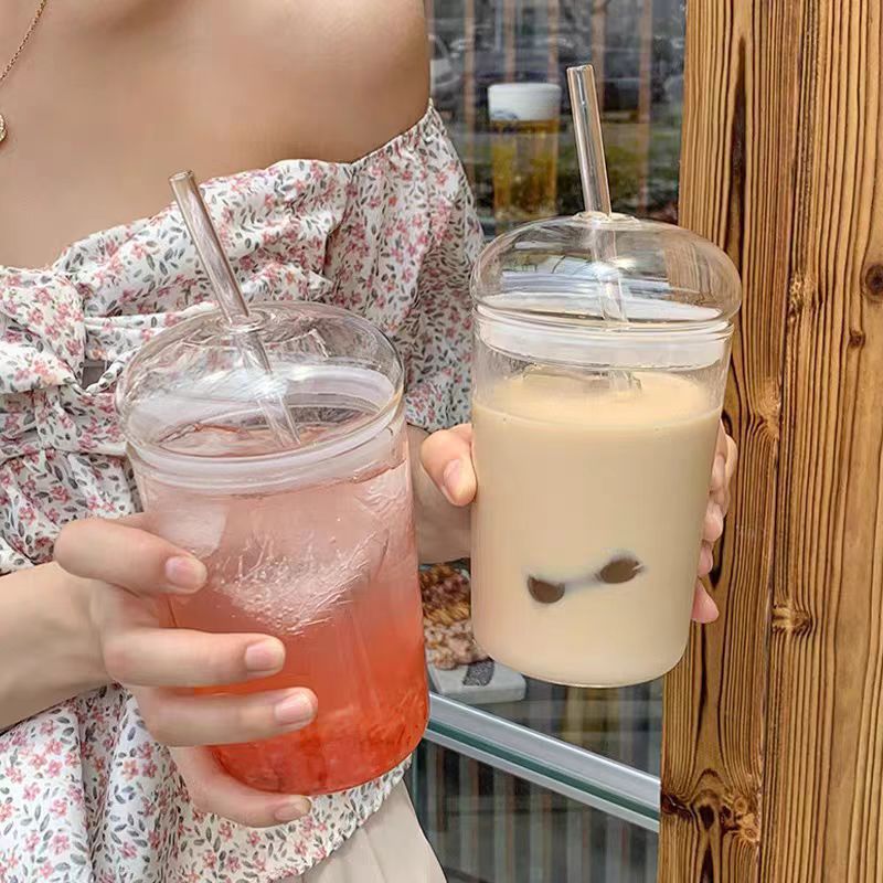 High Borosilicate Glass Drink Cup with Lid and Straw - 510ml