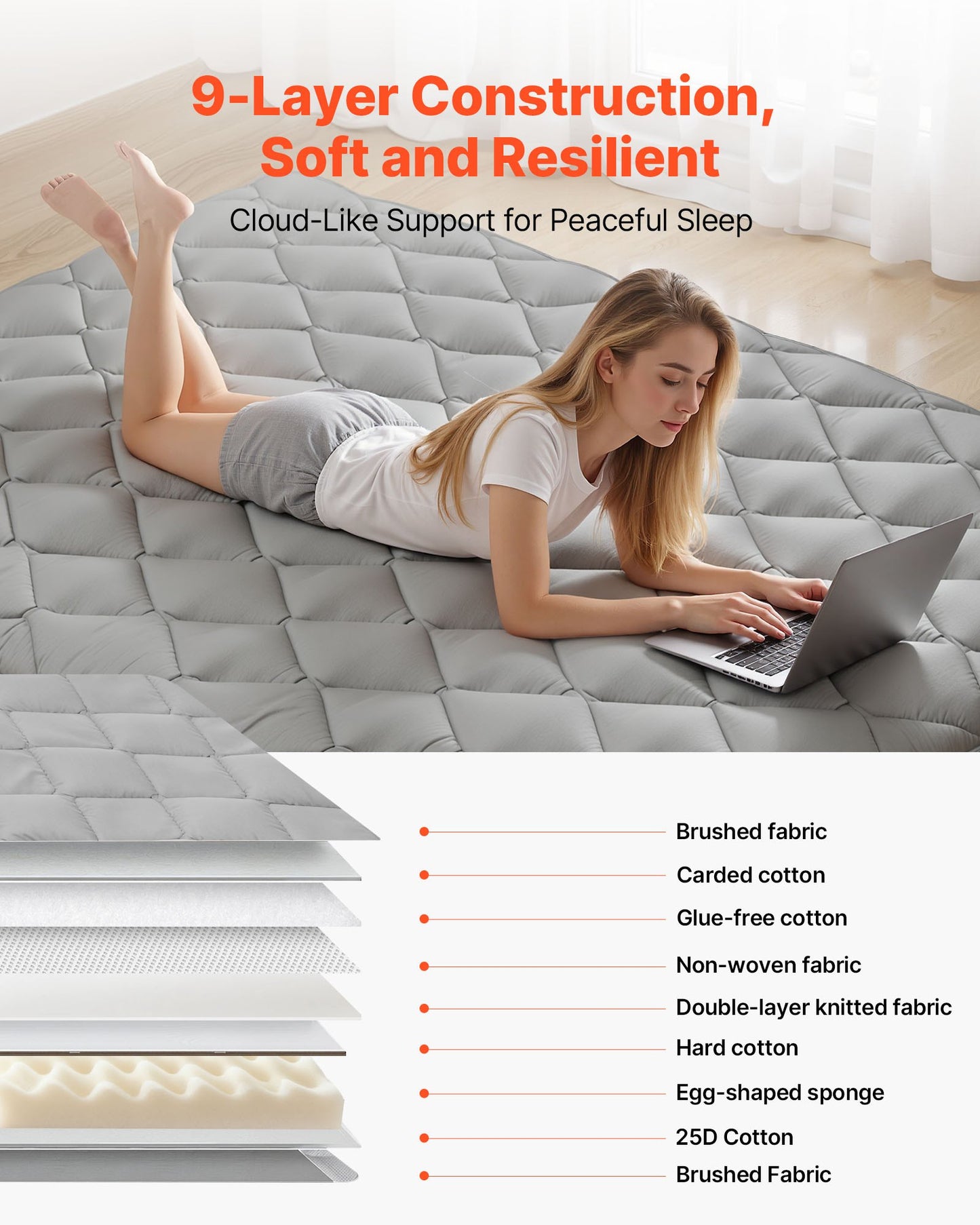 Foldable Japanese Tatami Mattress with Storage Bag - 80x54 Inch Gray Floor Mat for Sleeping & Yoga