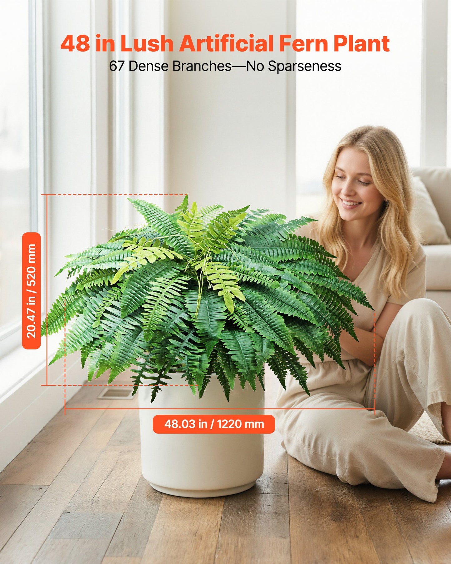 48 Inch Artificial Fern Bush Set of 2 - Faux Greenery for Indoor Outdoor Decor