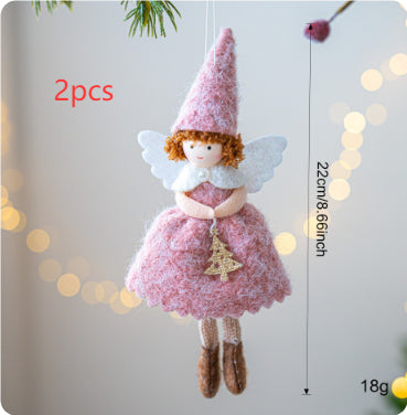 Christmas Girl Angel Felt Pendant Decor - White & Pink Holiday Ornaments