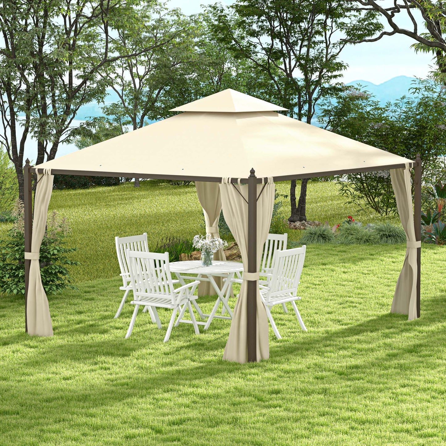 10x12 Outdoor Patio Gazebo with Curtains - Beige