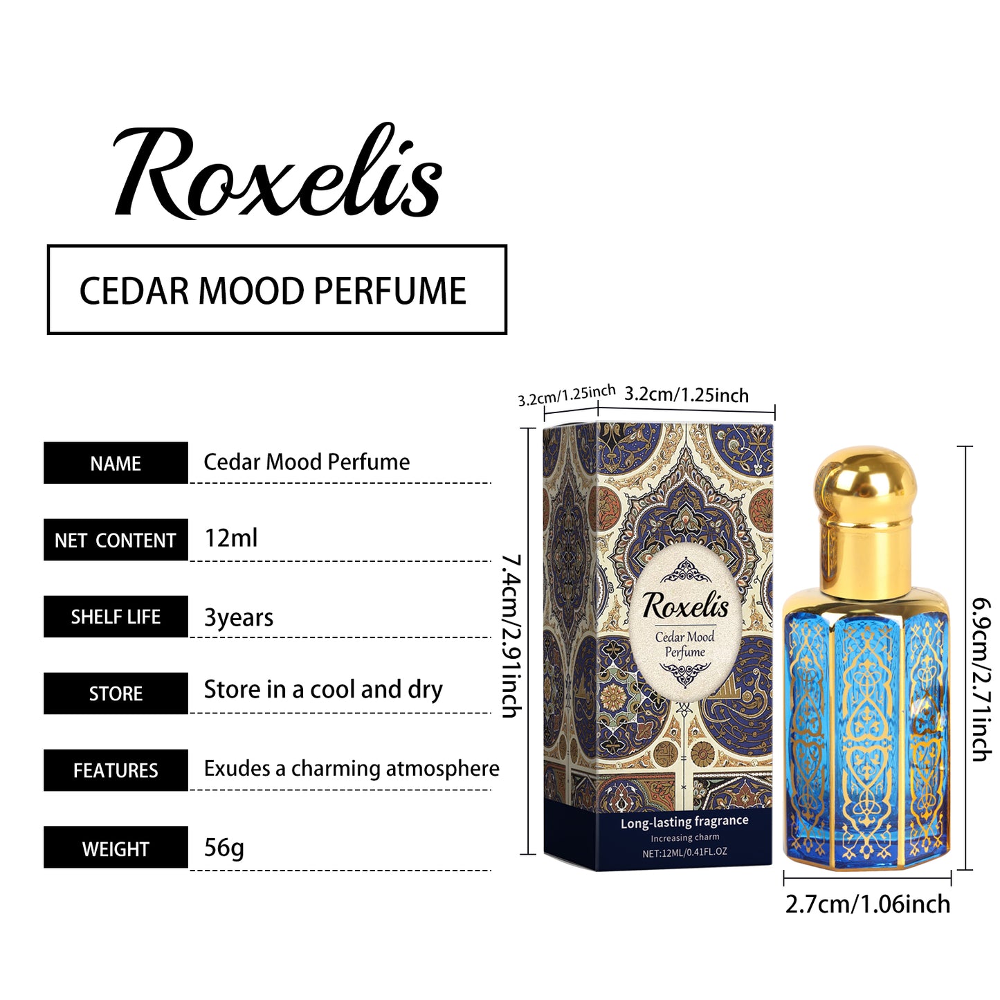 Cedar Mood Arabian Roll-On Perfume Oil - Woody Long-Lasting Fragrance 12ml