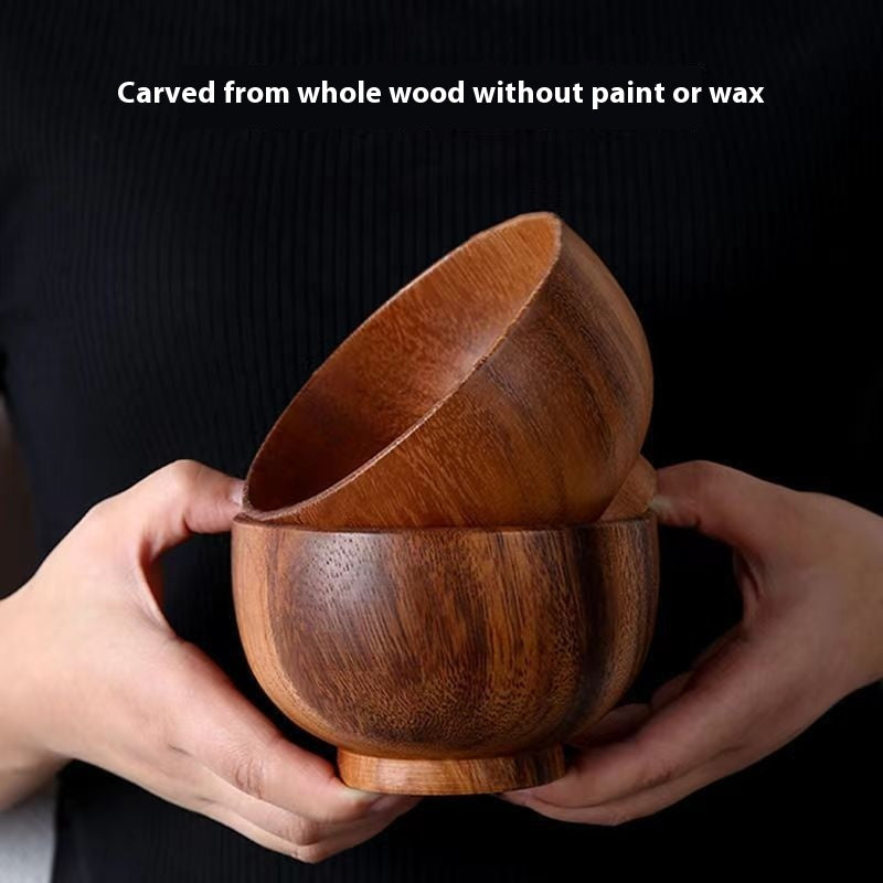 Wooden Bowl Large & Small Set - Retro Home Kitchen Tableware