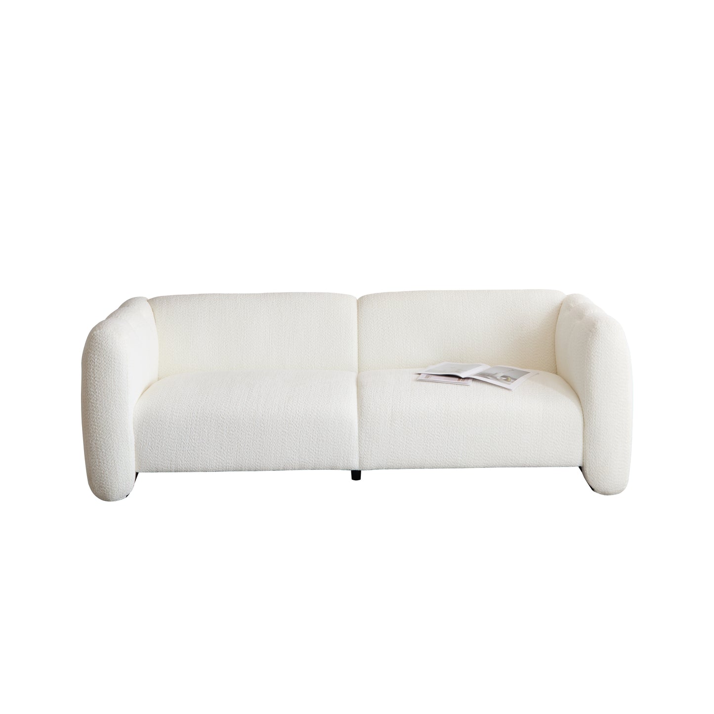 3-Seater Boucle Sofa with Wave Design - White