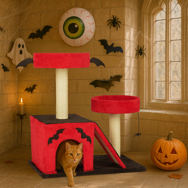 Halloween Cat Tree with Spooky Gothic Design, Large Cat Condo & Perches
