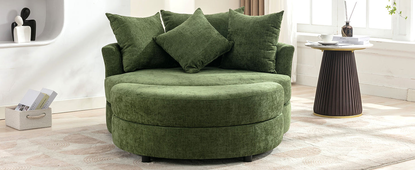 360° Swivel Accent Barrel Chair with Storage Ottoman & 4 Pillows - Green