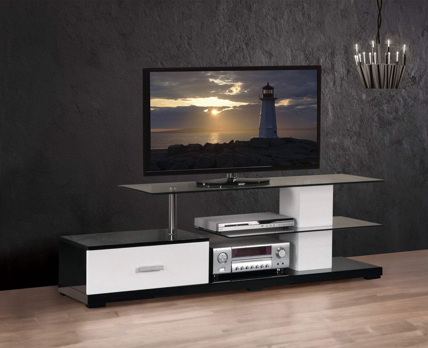 Ivana White & Black Finish TV Stand for 60" TVs