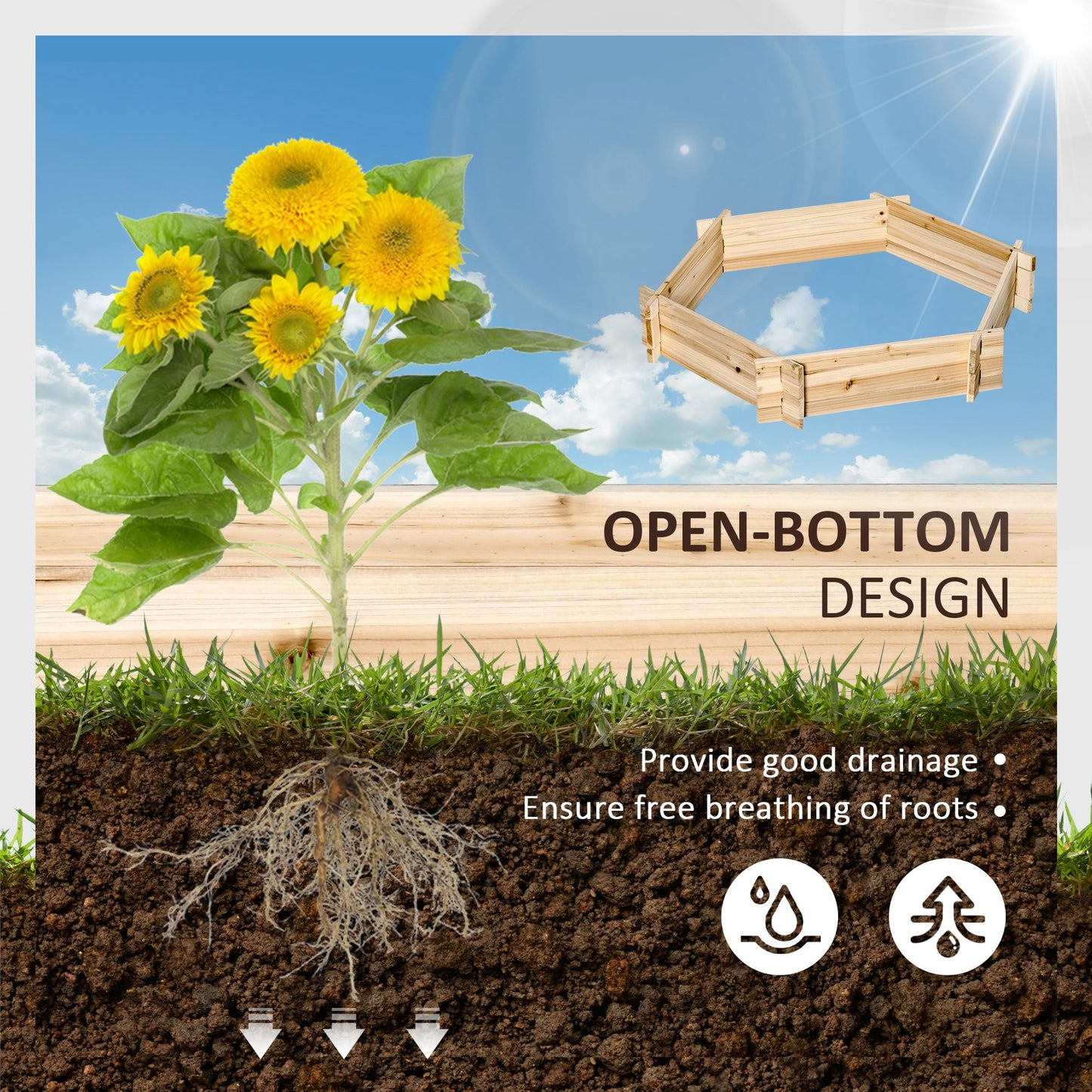Screwless Hexagon Raised Garden Bed Planter Box for Herbs & Vegetables - Natural Wood Finish