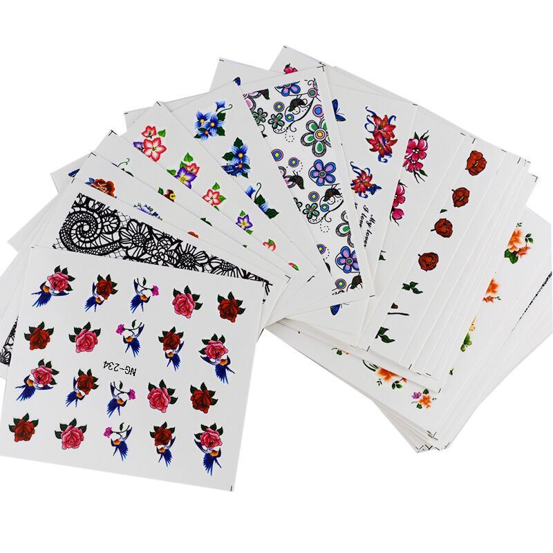 Waterproof Nail Stickers Butterfly Flower Feather Watermark Set - Non-Repetitive