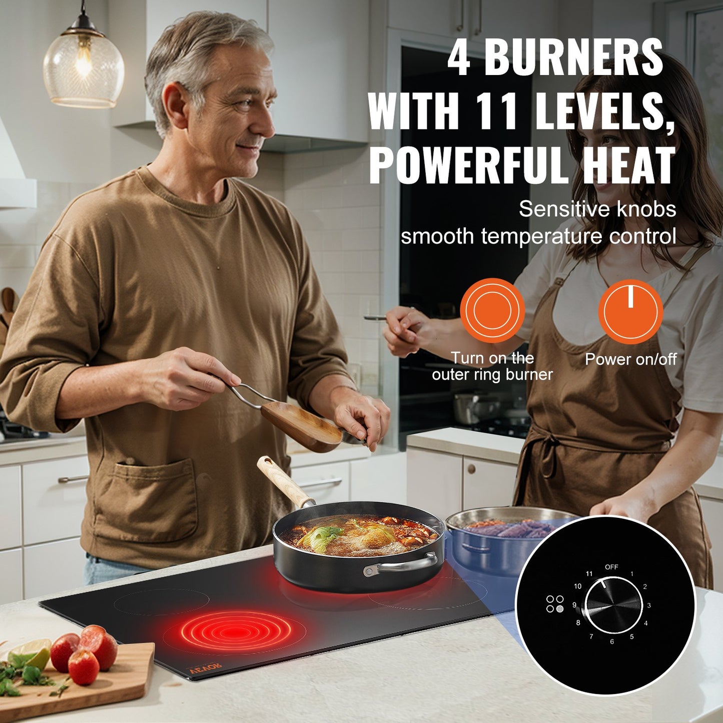 Built-in 7200W Electric Ceramic Cooktop with 4 Burners - Black, 30.3x20.5 Inch