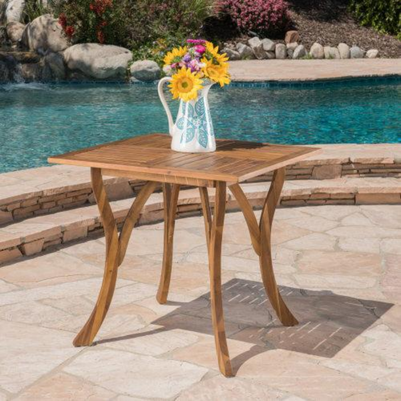 Outdoor Acacia Wood Dining Table - Square Design, Natural Brown