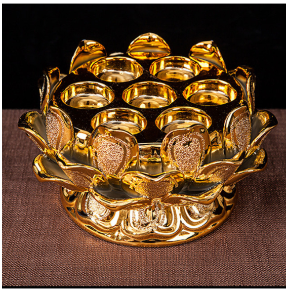 Ceramic Lotus Butter Lamp Holder Candle Holder Dharma Vessel for Oil Lamp