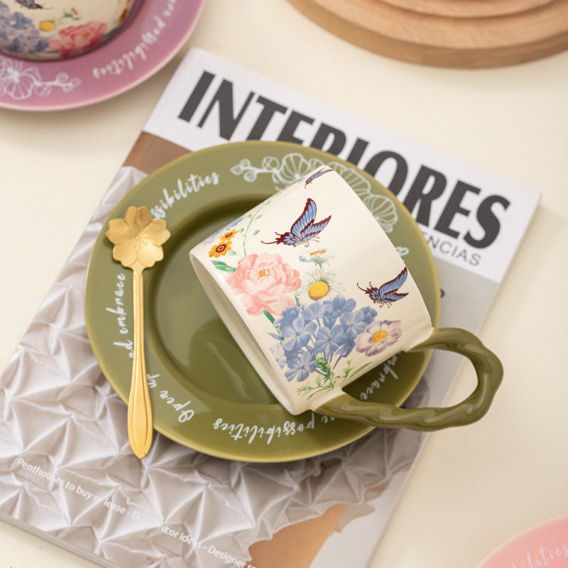 Ceramic Butterfly Coffee Cup and Saucer Gift Set - Vintage Kitchen Drinkware