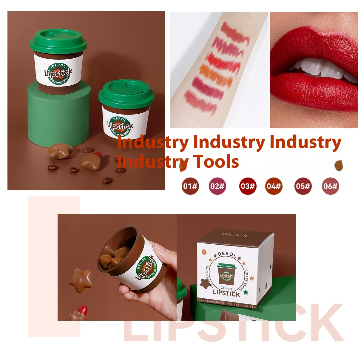 Mini Capsule Lipstick Set - Matte Coffee Lip Colors, 6 Shades