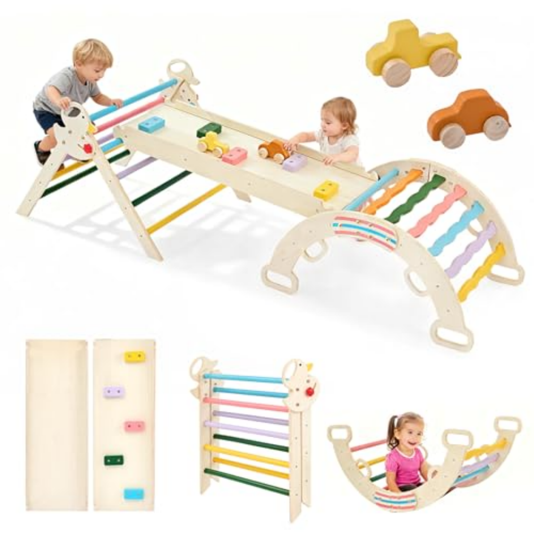 9-in-1 Wooden Indoor Climbing Set - Foldable Toddler Play Gym