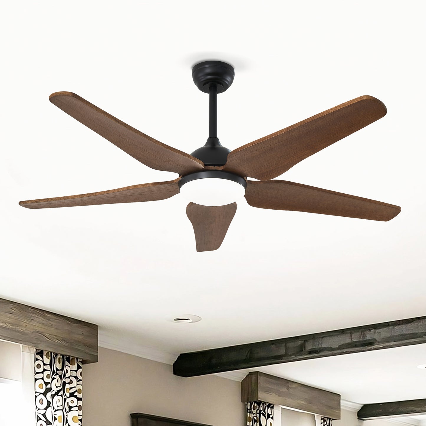 52-Inch Ceiling Fan with Lights - Quiet DC Motor, 6 Speeds, Reversible - Black Brown