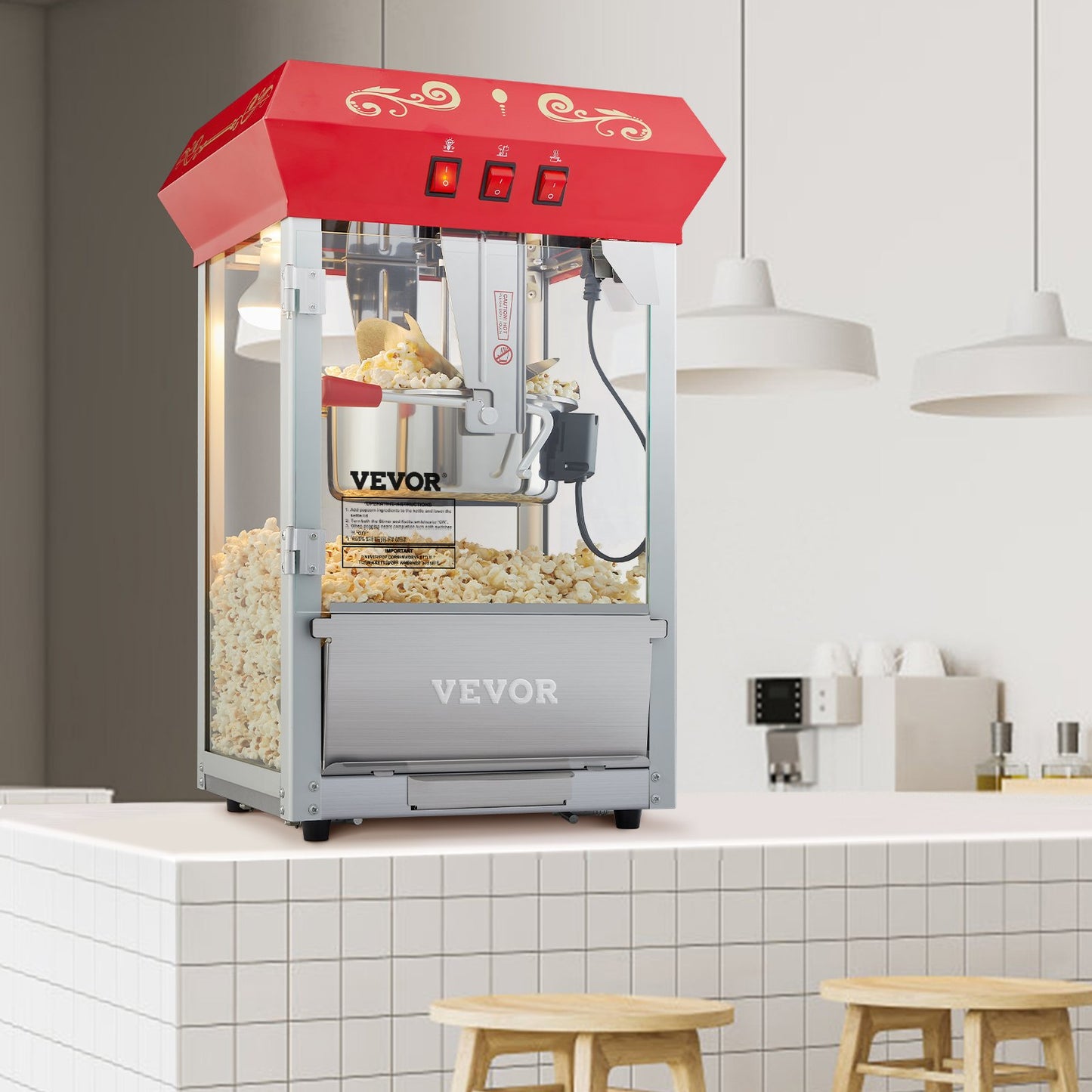 Countertop Popcorn Maker 8 Oz 850W Red Commercial Snack Machine