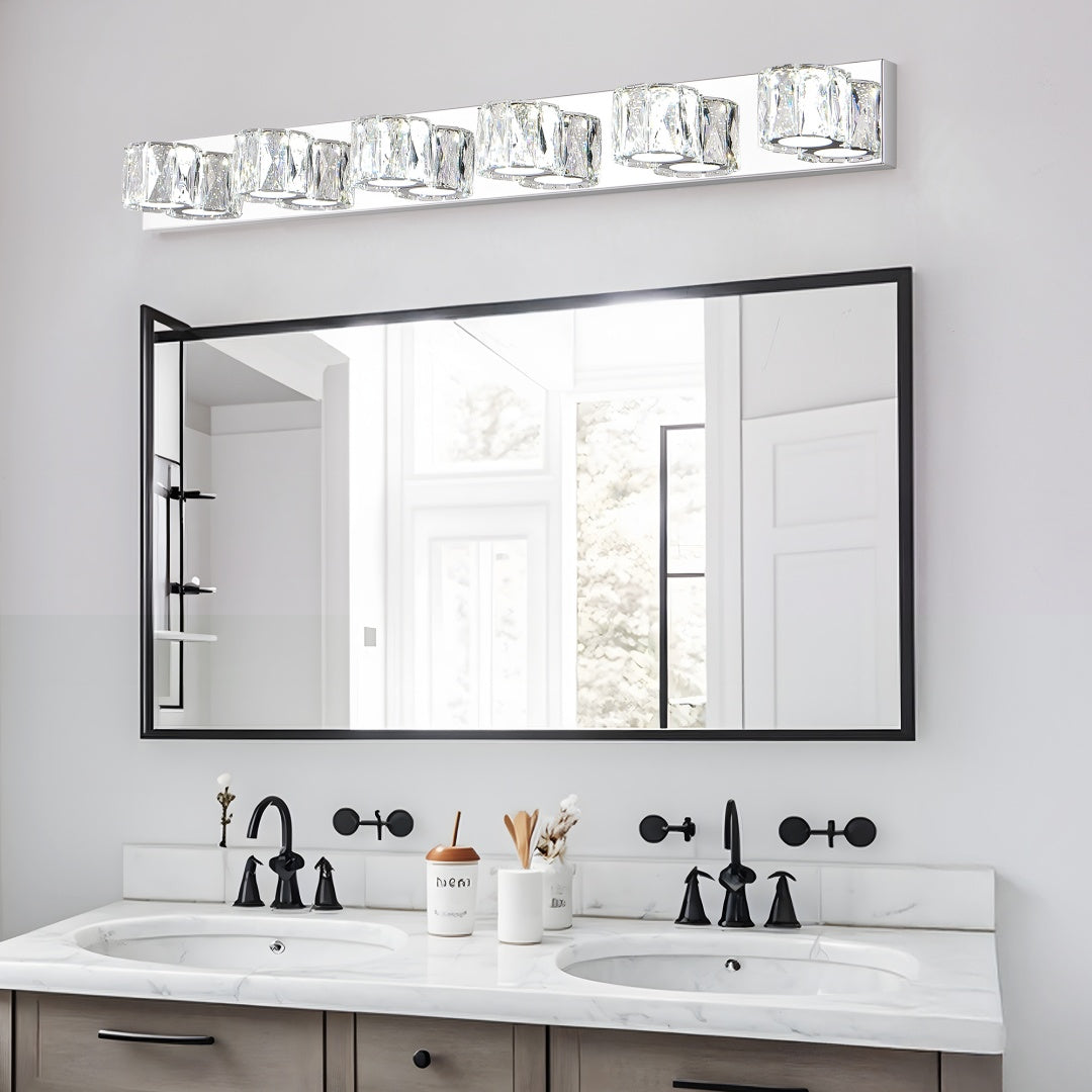 Modern Crystal 6-Light LED Wall Sconce - Chrome Vanity Light