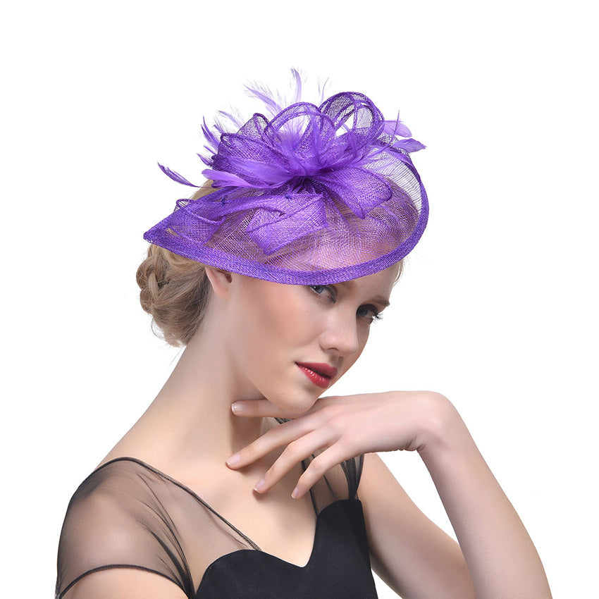 Bridal Feather Hairpin with Hemp Yarn Net and Flower Design – Wedding Hair Accessory