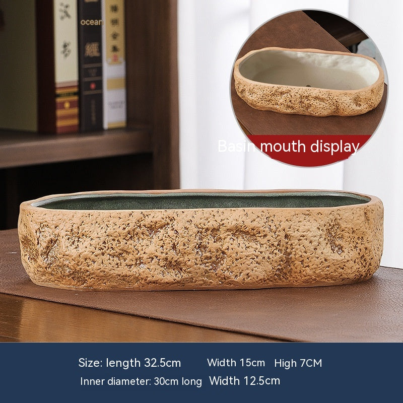 Large Ceramic Flower Pot with Shallow Mouth and Oval Rectangular Design for Home Garden