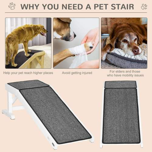 Dog Ramp for Bed with Non-Slip Carpet & Top Platform - 49 Inch Wood Pet Steps