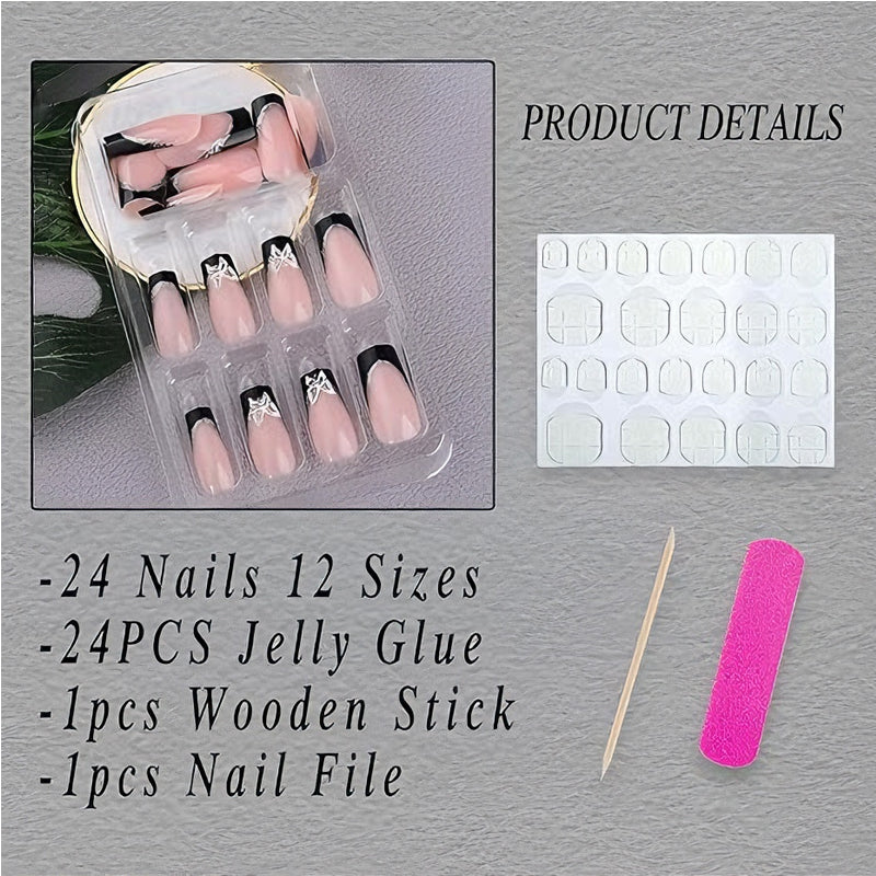 24 PCS Butterfly Press-On Nails - Long Square Fake Nail Tips