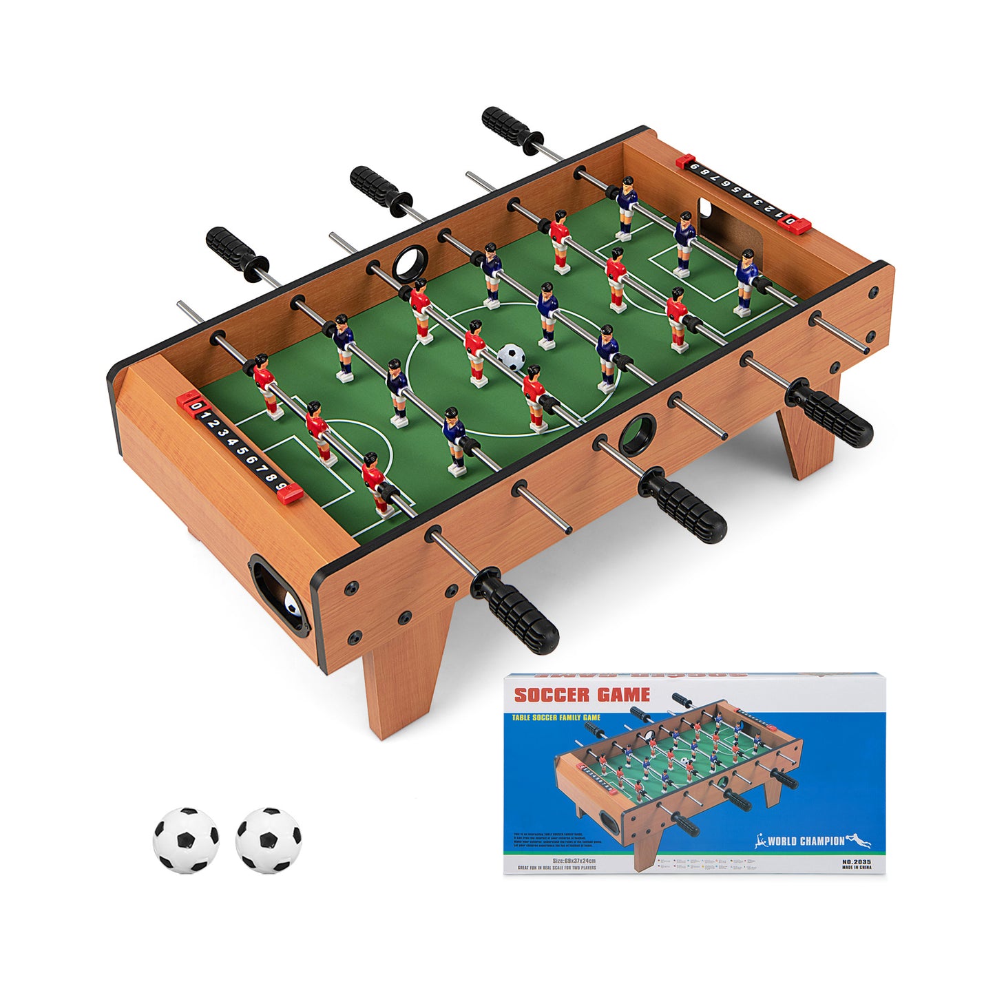 27 Inch Indoor Foosball Table with Legs - Solid Wood Construction