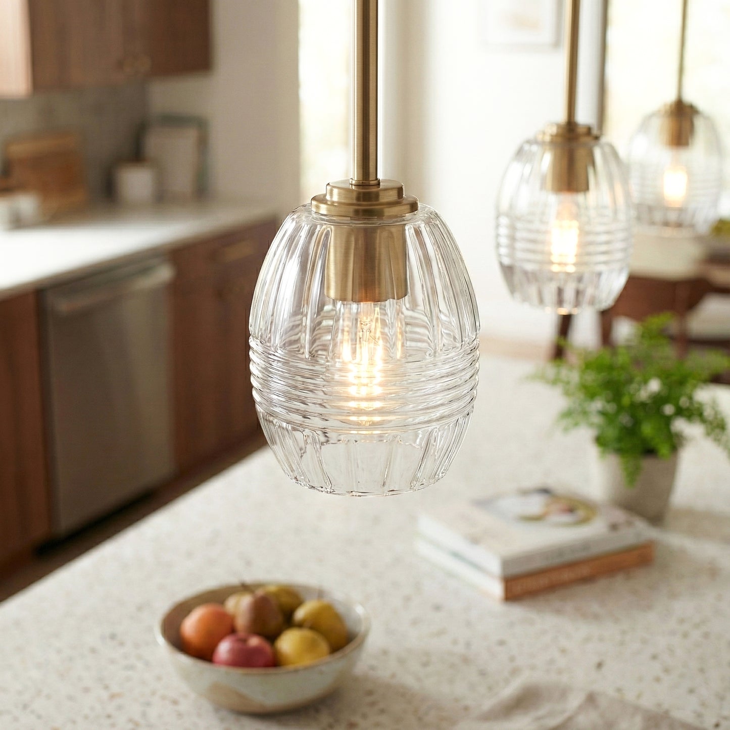 Vista Single Pendant Chain Hanging Light With Clear Glass - Satin